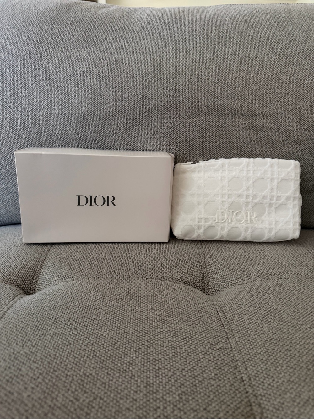 Dior White Embroidered Quilted Cosmetic Pouch